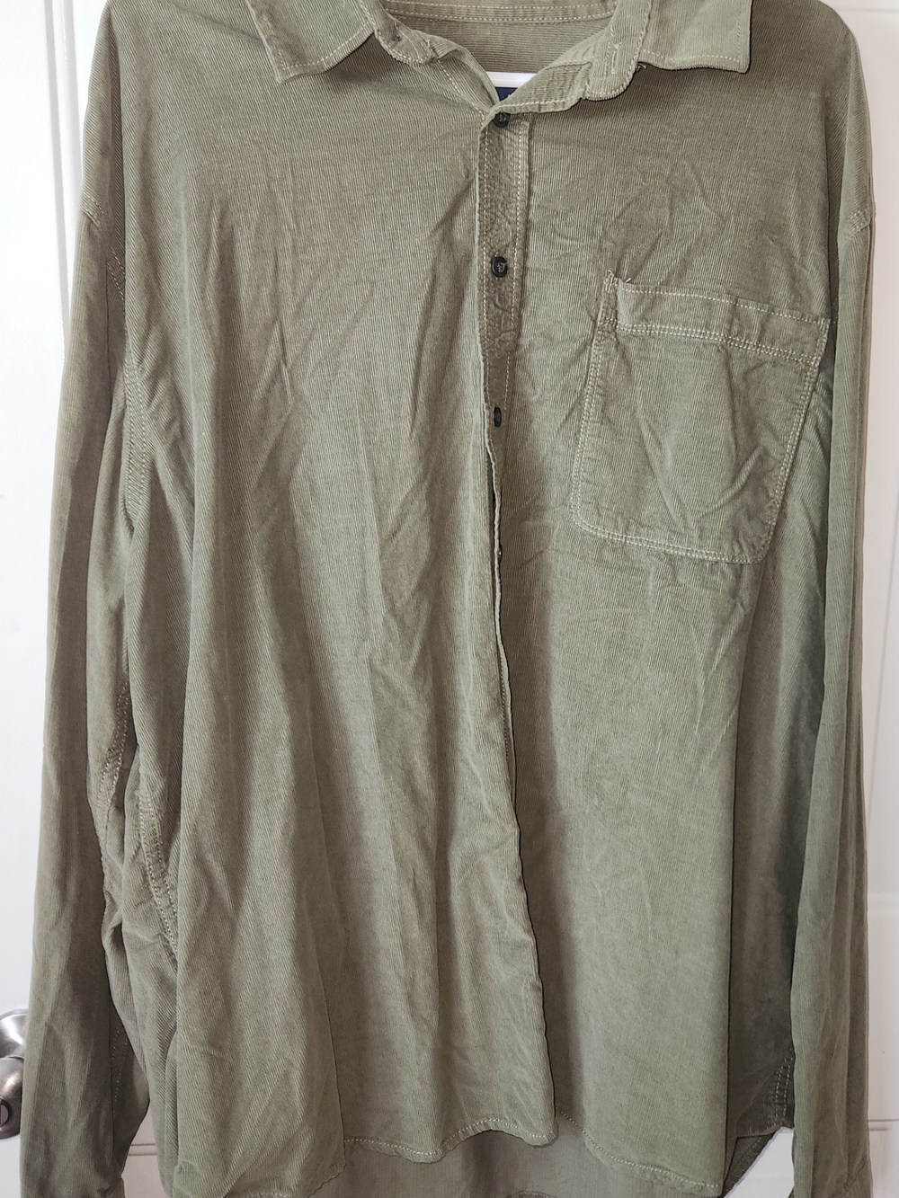 George Olive Green Corduroy Button Up Long Sleeve Men's Shirt Size 3XL